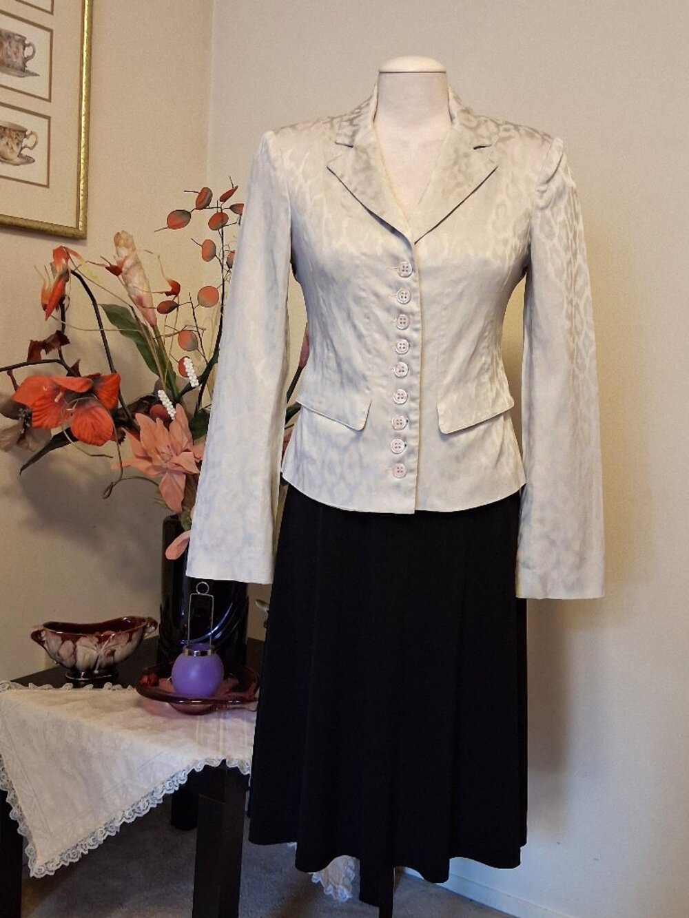 Vintage le chateau Lined Blazer Jacket Wrinkle Resistant Workwear M Silver